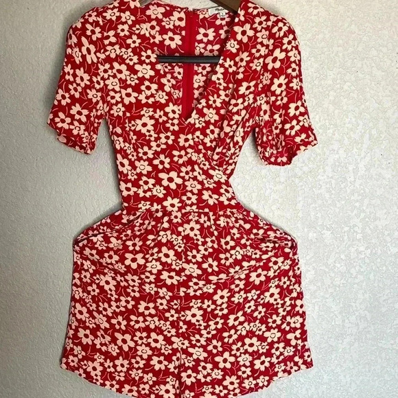 ♠️Madewell wrap-front romper red mini dasiy size 0 - Picture 3 of 5